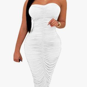 NWOT White Bodycon Ruched‎ Strapless Tube Dress - Size Small